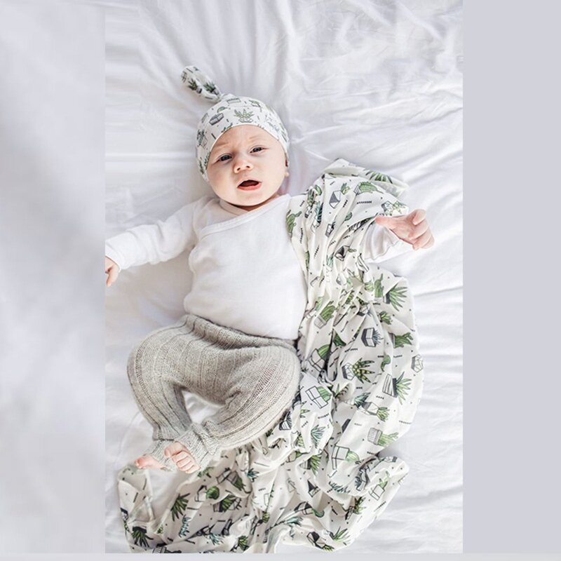 2 Pcs Baby Blanket+Beanies Cap Set Newborn Receiving Blanket  Infants Sleeping Swaddle Wrap Newborn Photography Props