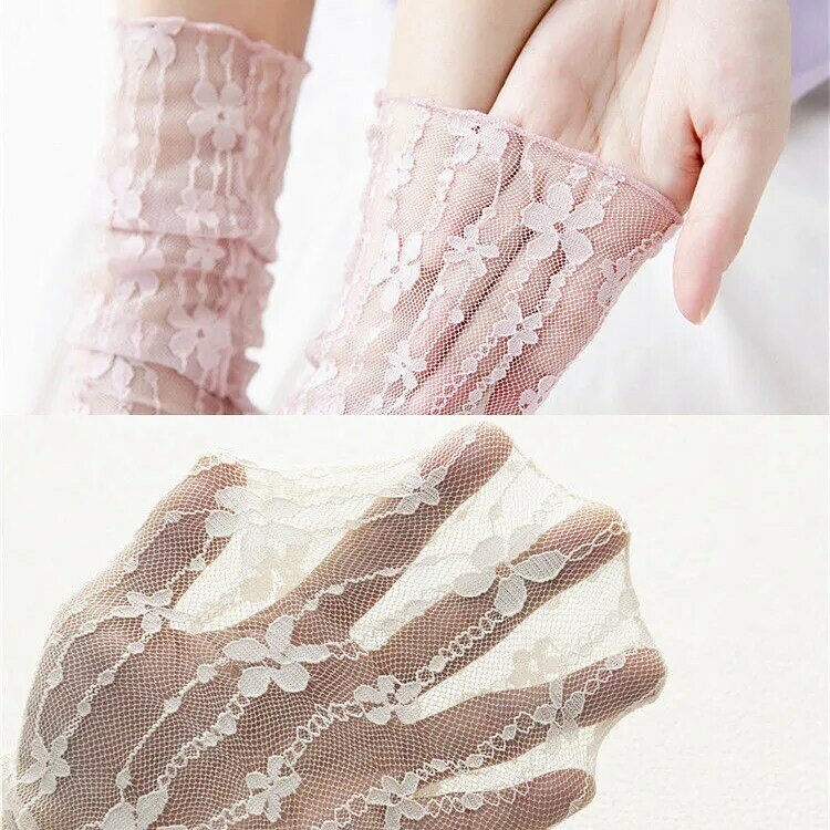 Dreamlikelin-Calcetines de malla de encaje para mujer, medias finas transpirables de estilo coreano con flores, Lolita, para primavera y verano