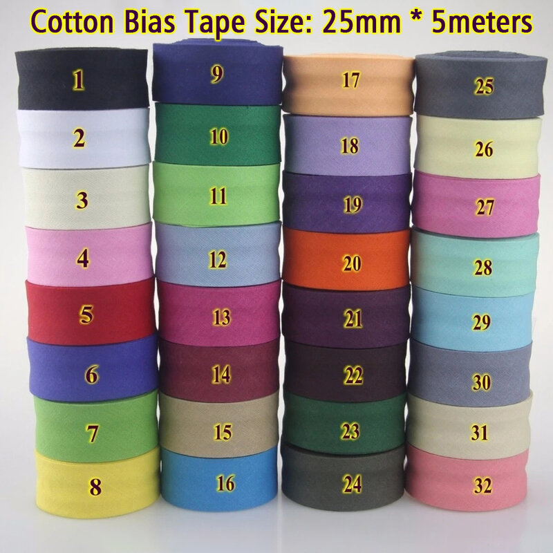 25Mm Katoen Naaien Bias Tape Binding Tape Gestreken Bias Voor Kledingstuk Tafelkleed Quilt Diy Craft Diy Naaien Accessoires 5 Meters/partij