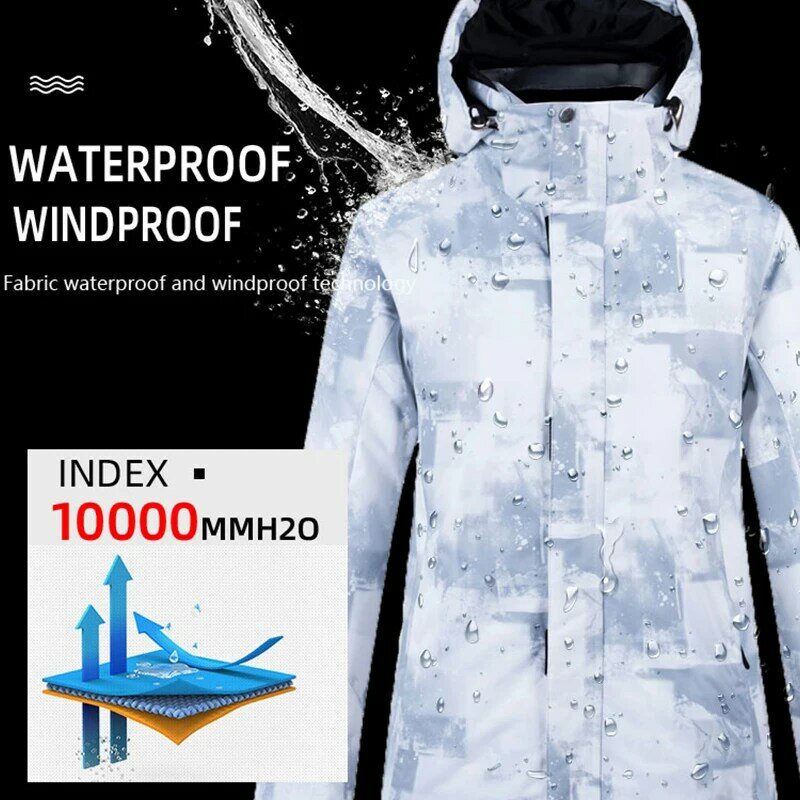 Traje de esquí a prueba de viento para hombre, chaqueta térmica impermeable para nieve y pantalones, ropa para esquiar y snowboard de talla grande