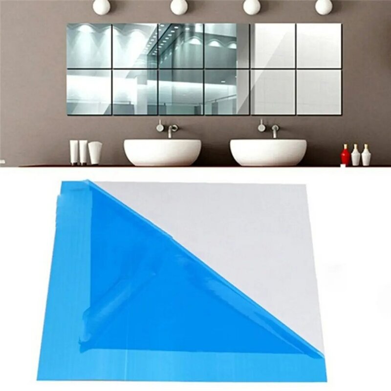 Wearable Practical Mirror Tile Wall Sticker Square Self Adhesive Room Bathroom Decor