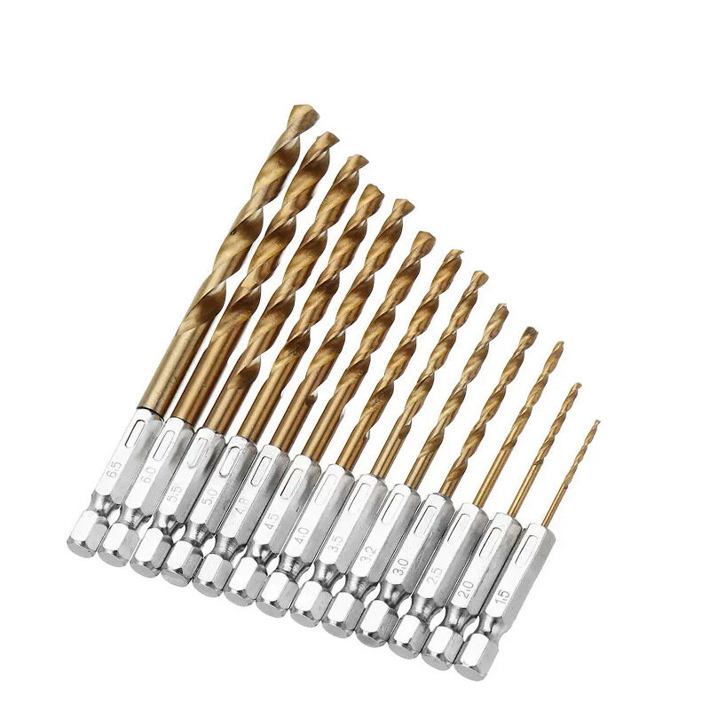 13-20Pcs 1/4 6.35mm Hex Shank 1.5-6.5mm Drill Bits HSS High Speed Steel Titanium Coated Drill Bit Set Power Tools Accessories