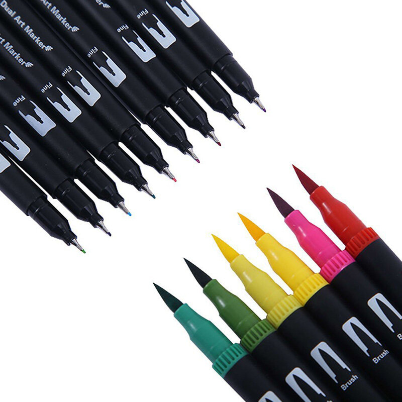 قلم تحديد للرسم بفرشاة بطرف مزدوج من finelliner بأقلام ألوان مائية 12/48/72/100/120 لونًا للرسم ولوازم الرسم بالخط