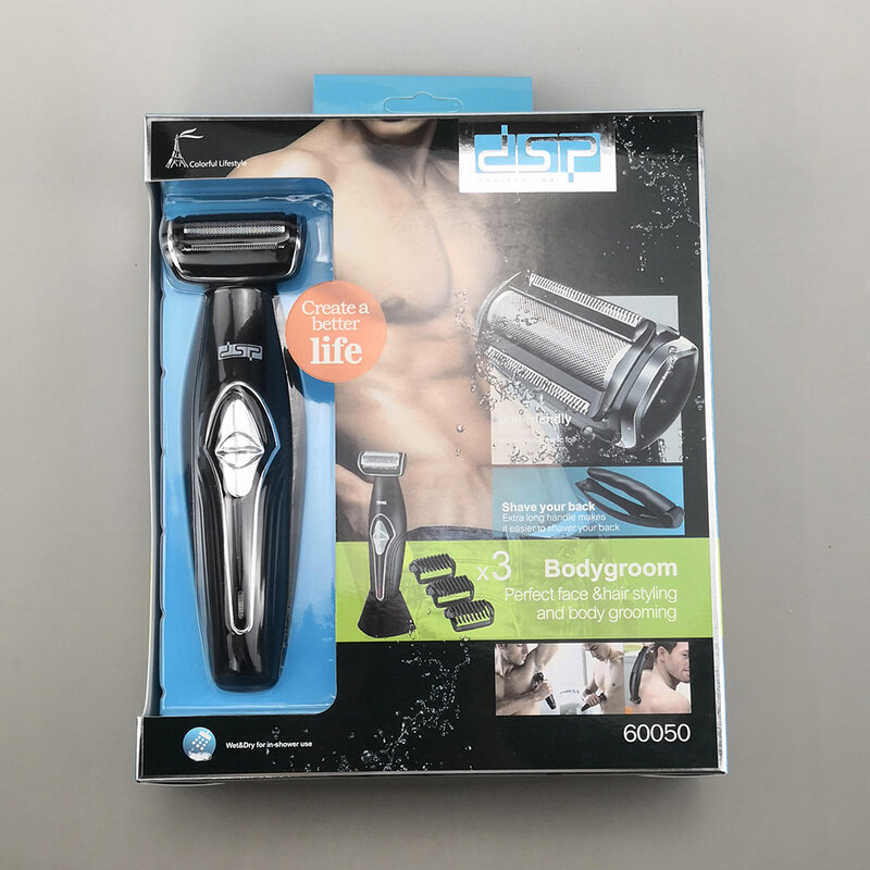 Afeitadora eléctrica multifuncional DSP para hombre, afeitadora corporal recargable, lavable, con mango retráctil
