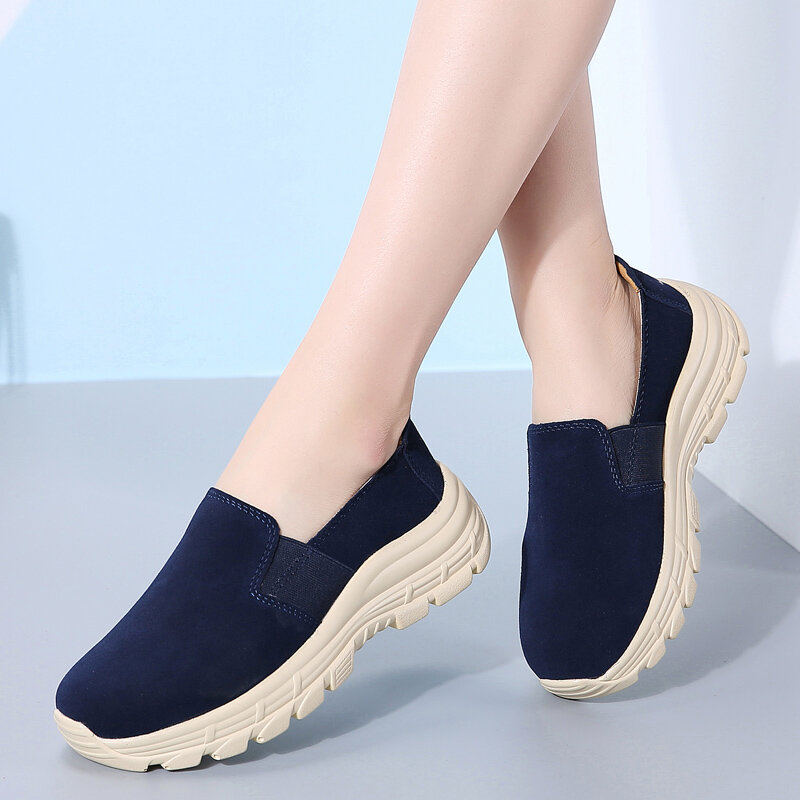 Zapatos de plataforma cálidos de ante para mujer, mocasines planos informales cómodos de talla grande 43