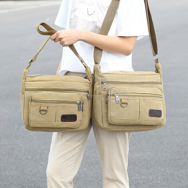 AOTTLA-حقيبة سفر رجالية عادية ، حقيبة كتف ، لون عادي ، 3 طبقات بسحاب ، متعددة الوظائف ، عصرية