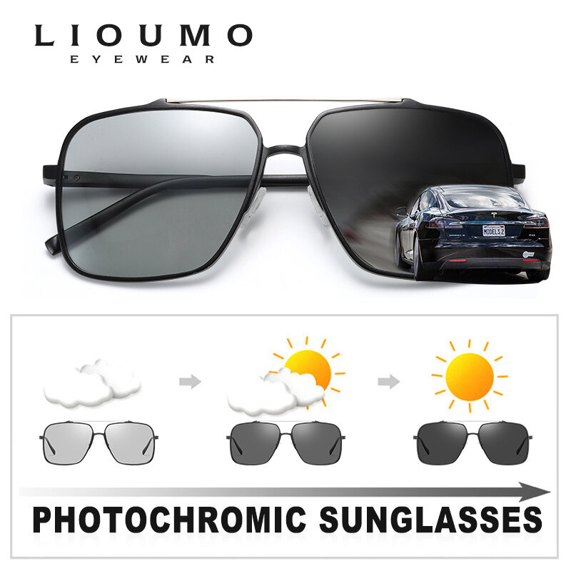 LIOUMO Aluminum Oversized Sunglasses Men Polarized Glasses Photochromic Women Eyewear Anti-Glare UV400 lentes de sol hombre