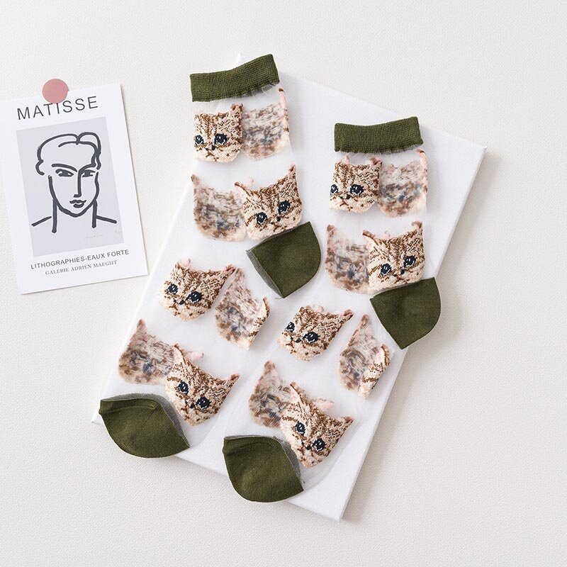 Heißer Flut Socken Kristall Silk Ankle Socken Mädchen der Mode Socken Kreative Harajuku Transparent Nette Katze Sonnenblumen Frauen Socken