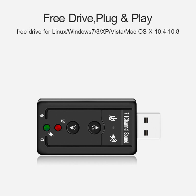 경량 7.1 USB 스테레오 오디오 어댑터 Windows XP/2000/Vista/7 용 외부 사운드 카드 PC 및 노트북 용 3D USB 오디오 어댑터