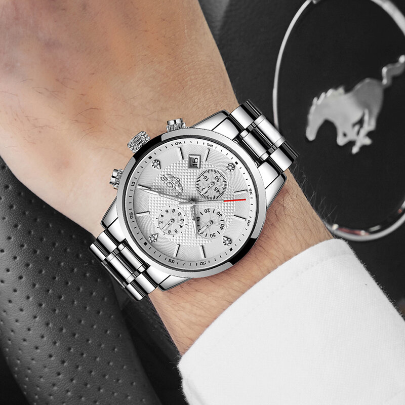 LIGE – montre de Sport pour homme, marque de luxe, Quartz, acier inoxydable, étanche, chronographe, 2020