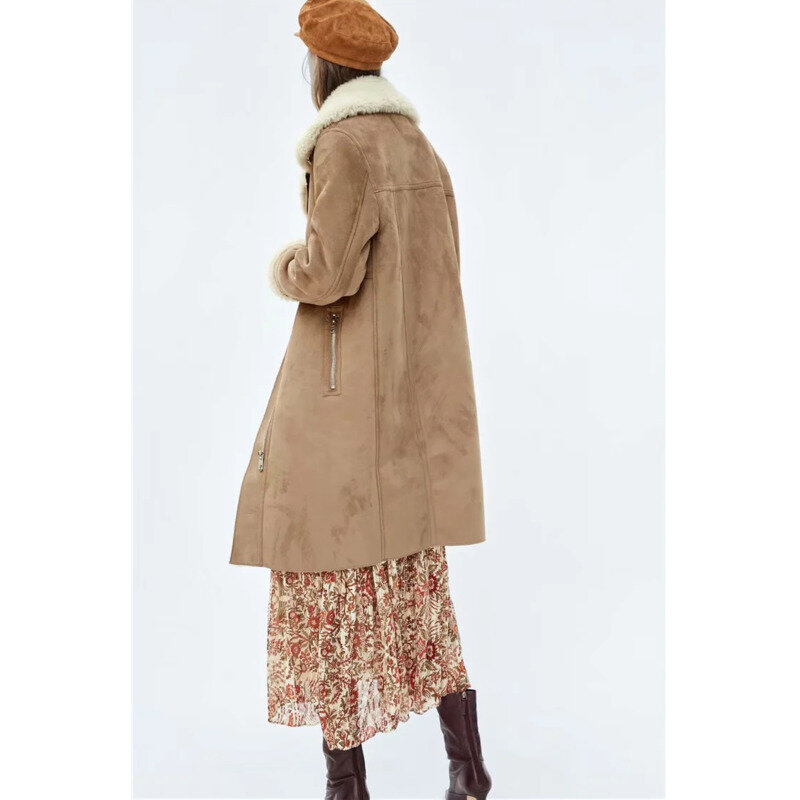 Jaket Baru Wanita Mantel Bulu Domba Mantel Panjang Kulit Rusa Musim Dingin Mantel Empuk Katun Hangat Jaket Keras Musim Dingin