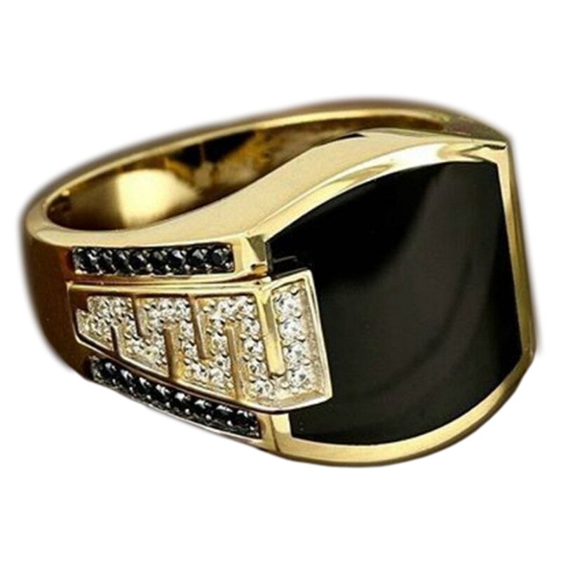 Anello di strass nero con pietre preziose naturali anello di nozze per uomo grandi gioielli Vintage