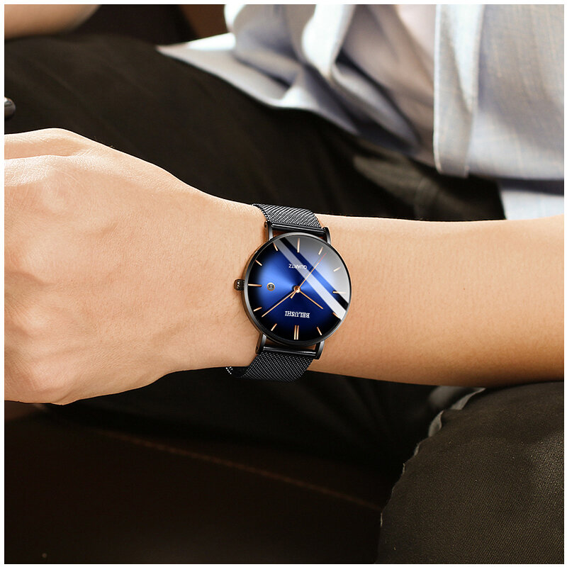 Ultra cienki zegarek mężczyźni luksusowa marka znani biznesu kwarcowy zegarek wodoodporny męski zegarek sportowy siatka stalowa zegar analogowy Relojes