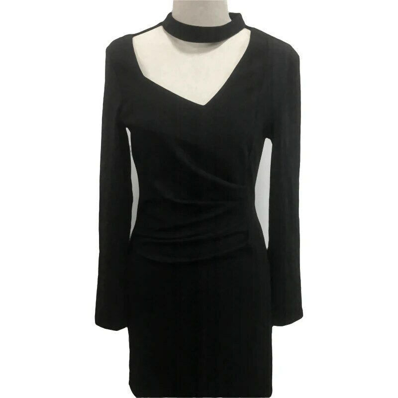 Cody Lundin New Stylish Fashion Little Black Dress Soft Cozy Sexy Breathable Long Sleeve Hollow Out Women Short Skirt