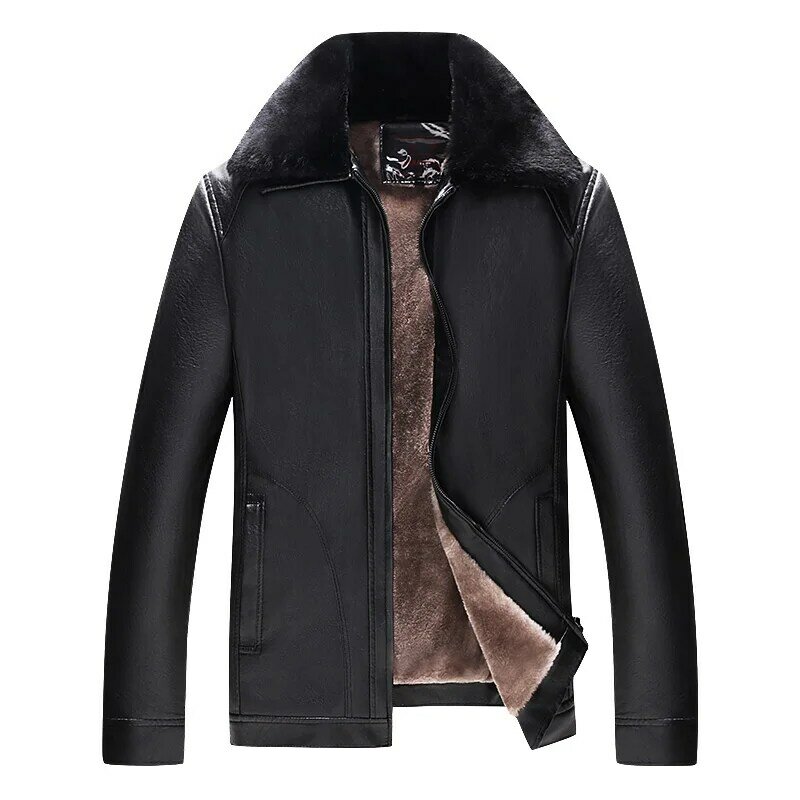 ChangNiu 2019 modne skórzane kurtki dla mężczyzn czarny solidny pełny rękaw zamek jesień zima ciepłe PU skóra Faux futro wewnątrz