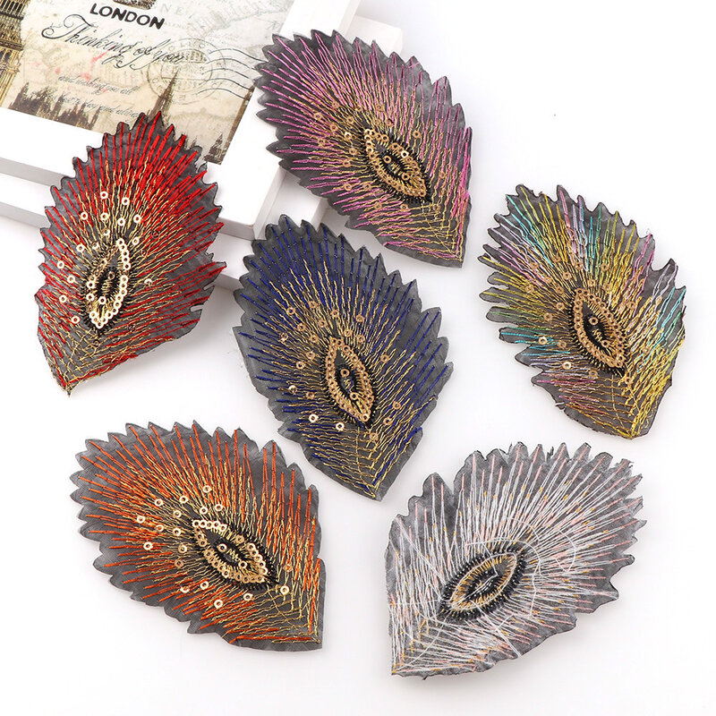 12 Stuks Mix Kleur Pauw Veren Phoenix Lovertjes Mesh Geborduurde Naai Iron On Patches Badges Voor Jurk Diy Applicaties Decoratie