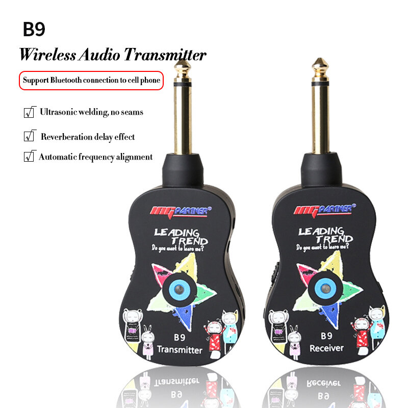 Sistema de transmissão sem fio para guitarra B9 Sistema de transmissão sem fio para guitarra com Transceptor Sem Fio de Captação Elétrica com Reverb High e Bass Adjustment