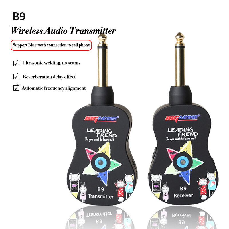 B9 Guitar Wireless Transmission System Electric Guitar Wireless Pickup Wireless Transceiver with Reverb High and Bass Adjustment