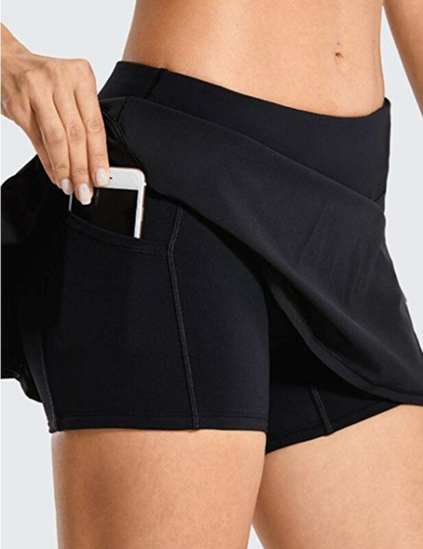 Celana Pendek Rok Golf Berlipit Olahraga Atletik Yoga 2 In 1 Kebugaran Tenis Wanita dengan Saku Celana Atletik Latihan