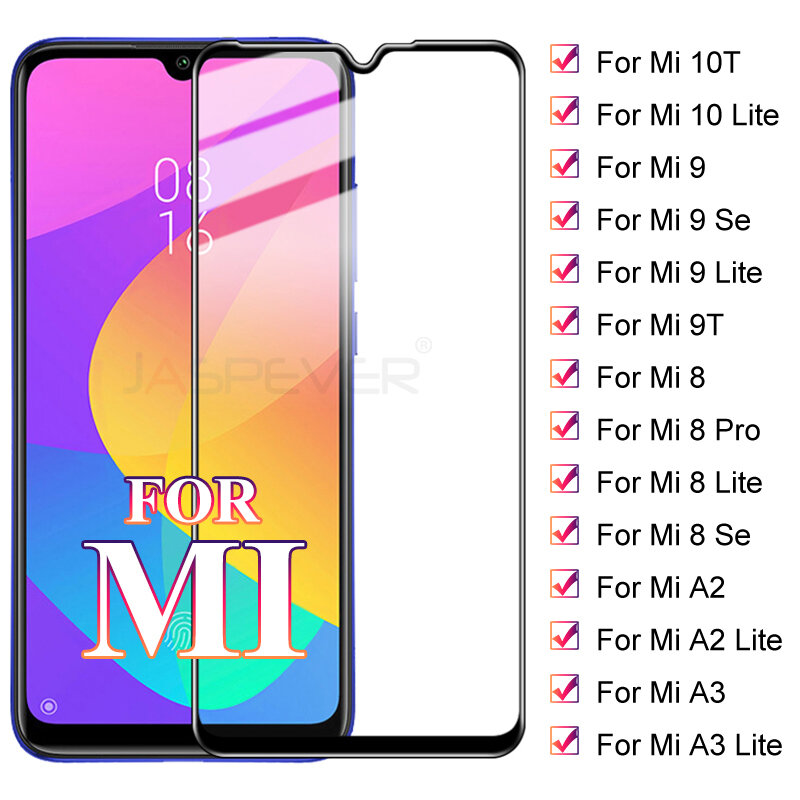 Full Coverage Protective Glass On The For Xiaomi Mi 8 9 Pro SE 10 Lite Tempered Glass Screen Protector For Mi A2 A3 10T Lite 9T