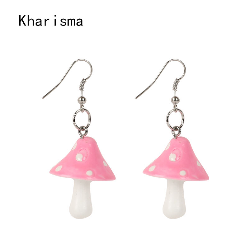 KHARISMA – boucles d'oreilles pendantes sur le thème de l'environnement pour femmes, en forme de champignon, en acrylique, rouge, violet, fête, 2019
