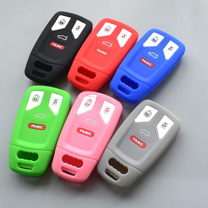 For Audi 2018 2019 A4 allroad B9 Q5 Q7 TT TTS remote keyless entry with PANIC silicone rubber key fob cover case Protect skin