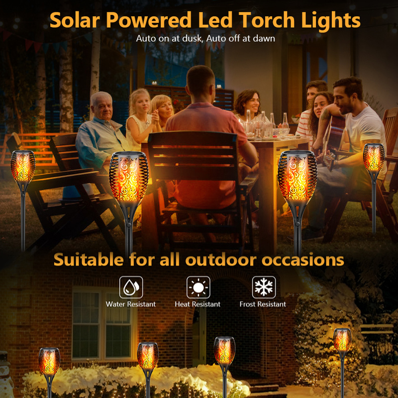 Lámpara LED de llama Solar impermeable para exteriores, luces de jardín con Sensor automático, luz parpadeante, decoración de Navidad, 33/96