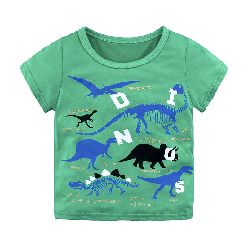 Camiseta de verano para niños y niñas, ropa de manga corta de algodón con estampado de dinosaurio de dibujos animados, 2021