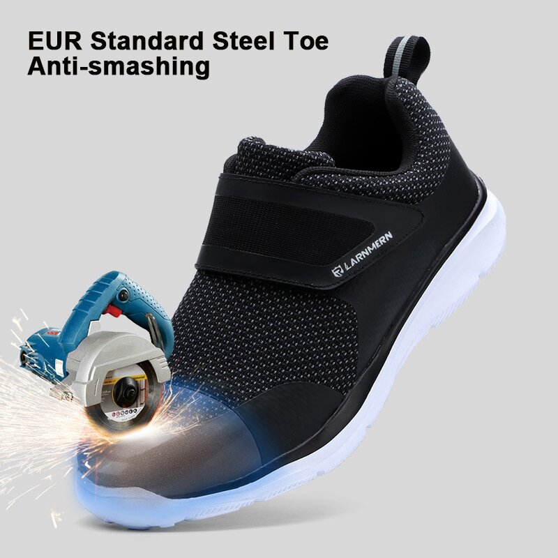 Larnmernメンズ安全靴鋼つま先建設保護靴軽量3D耐衝撃作業スニーカーの靴