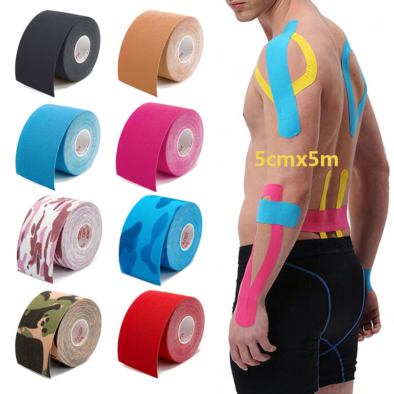 Bande de kinésiologie en coton, 5 tailles, bande adhésive élastique pour le sport, le soulagement de la douleur musculaire au genou