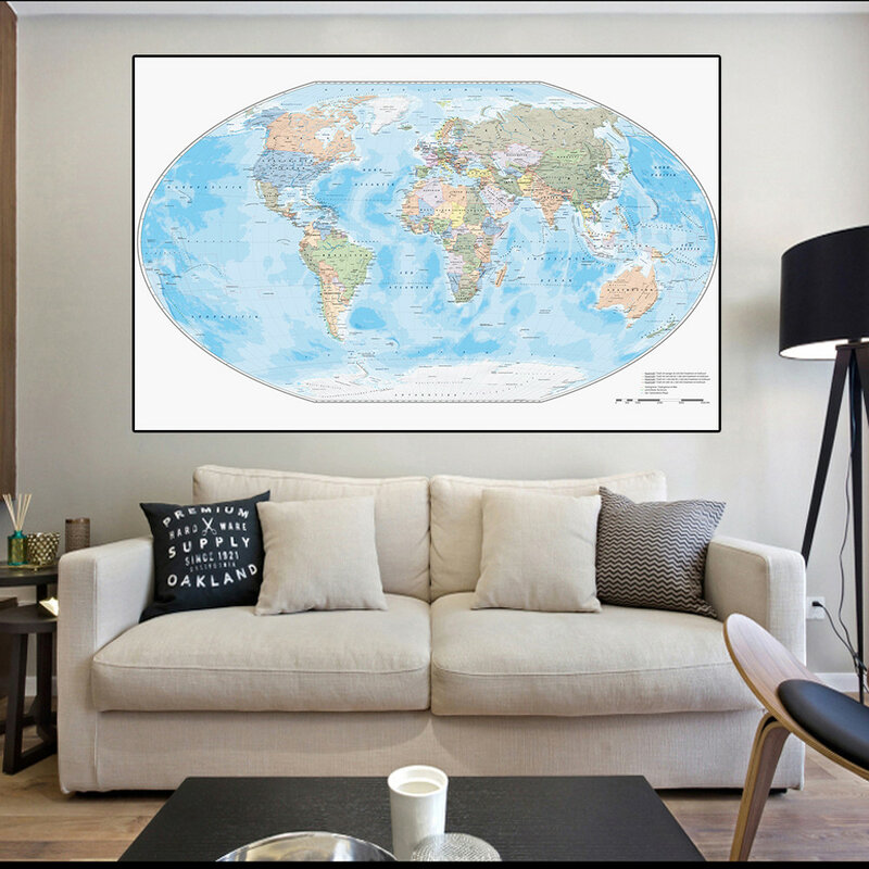 225*150 см немецкая политическая карта мира Нетканая Картина на холсте настенный плакат для гостиной домашний декор школьные принадлежности