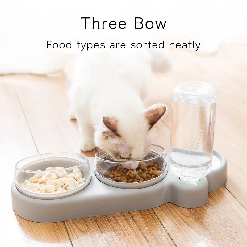 NEW TY Pet Bowl Double Cat Bowl Automatic Water Container Food Dispenser Cat Feeder Food Bowls Drinking Raised Stand Dish for