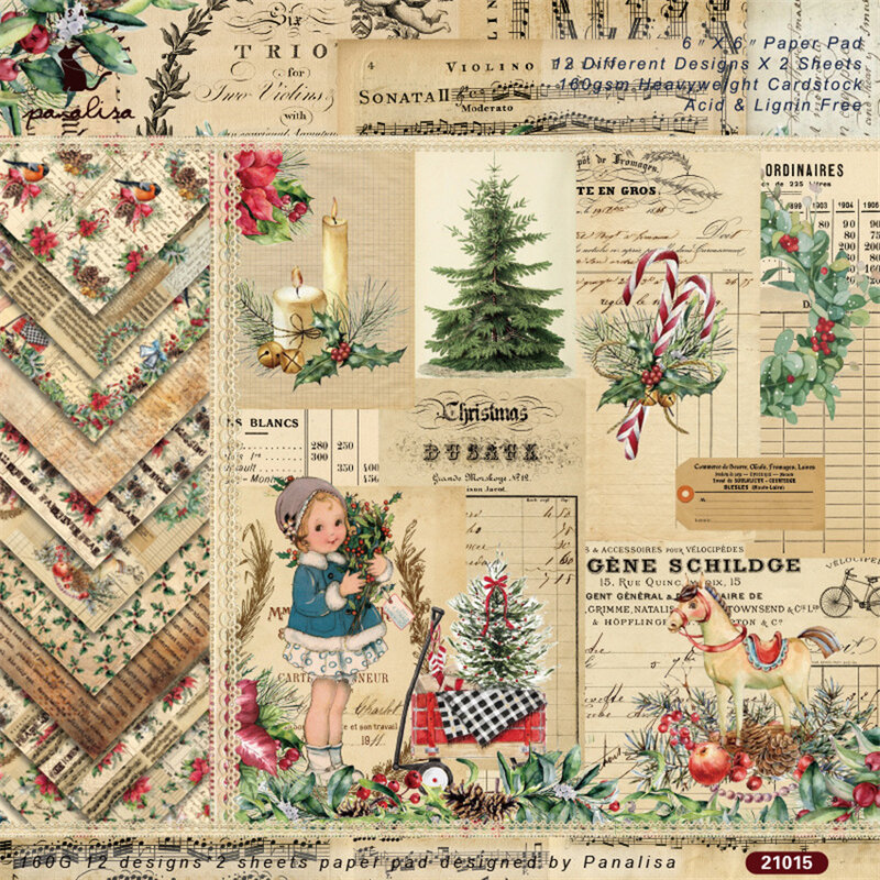 Papeles de Material Retro para chica de Navidad, álbum de recortes DIY, diario, regalo, papel decorativo, 24 unids/lote