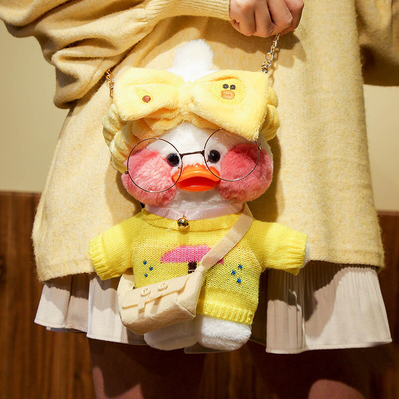 30cm Kawaii LaLafanfan Cafe Duck Crossbody Bag Plush Toy Soft Stuffed Shoulder Bag Shoulder Satchel Bag Birthday Gift for Girls