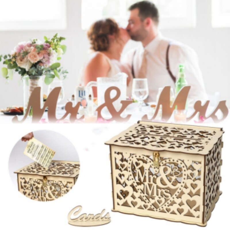 Novo estilo venda quente de madeira diy suprimentos de casamento caixa de cartão de visita personalizado assinar caixa de cartão de casamento de madeira-jm01319 pequeno
