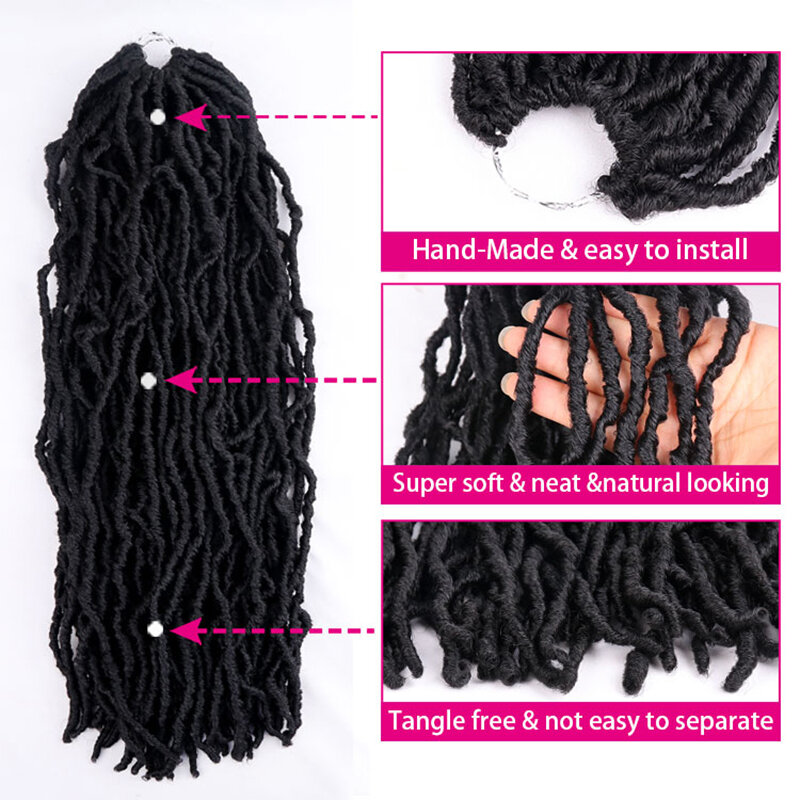 Nu locs-合成ソフト女神,かぎ針編みの髪,36 24 18インチ,日陰のエクステンション,女性のためのドレッドヘア,黒い髪