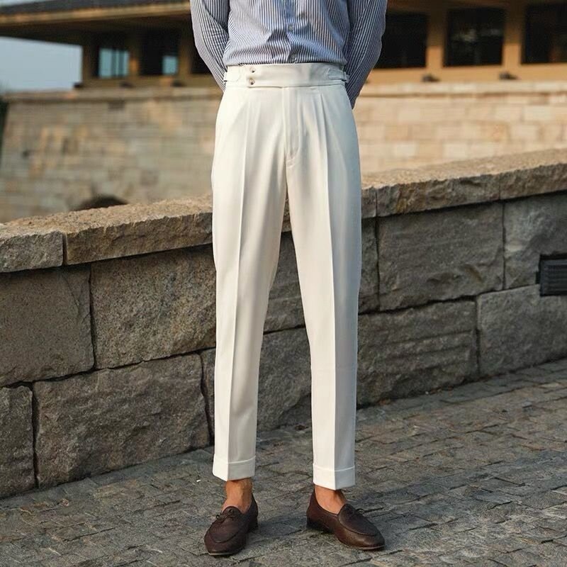 Mężczyźni 2021 wiosna moda Retro proste spodnie z wysokim stanem spodnie męskie Paris Deduction długie spodnie męskie eleganckie spodnie codzienne O110