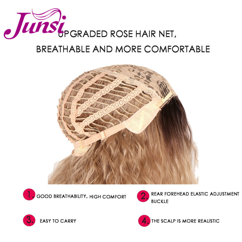 Junisロングストレート合成かつらブロンドのかつら自然かつら耐熱繊維髪