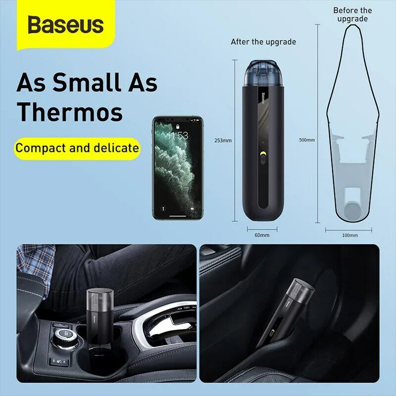 Baseus-aspiradora portátil de mano para coche, miniaspirador inalámbrico con succión de 5000Pa, para el hogar, el coche y la Oficina