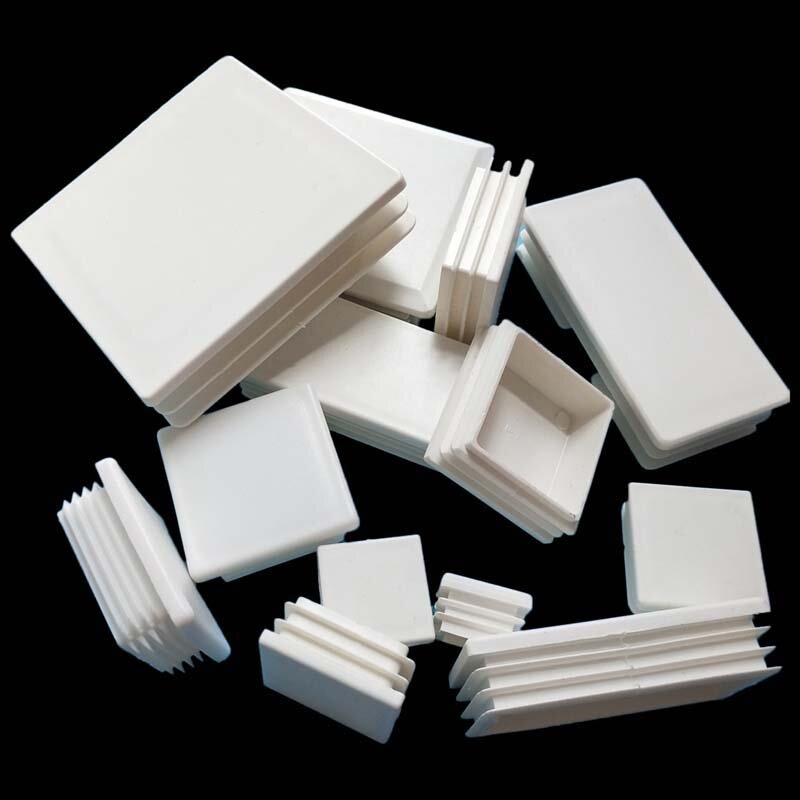 Tapón de extremo de plástico blanco cuadrado, 2/10/20 piezas, tapón de inserción de tubo, 10x20mm ~ 100x100mm