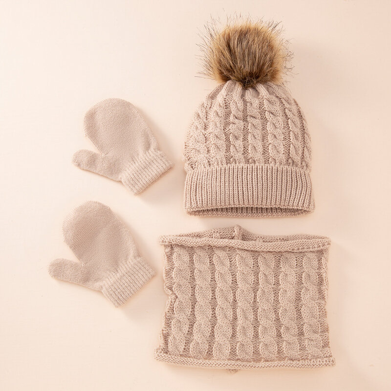 Conjunto de 3 unids/set de guantes de lana para niño y niña, gorro cálido de punto, bufanda, gorros gruesos y bufandas para bebé