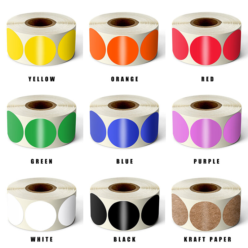 500Pcs/Roll Chroma Label Kleur Code Dot Etiketten Stickers 1 Inch Rood, Groen, Wit, geel, Blauw, Roze, Zwart, Briefpapier Stickers