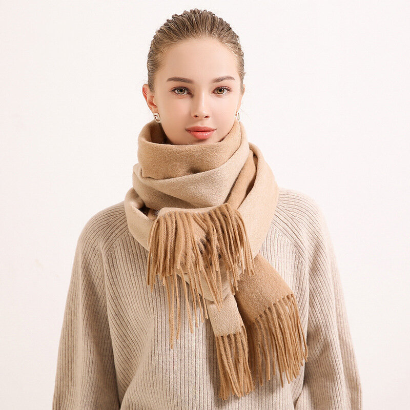 Bufanda de lana larga para mujer, Pashmina gruesa y cálida, a la moda, con borlas, para otoño e invierno, 100%