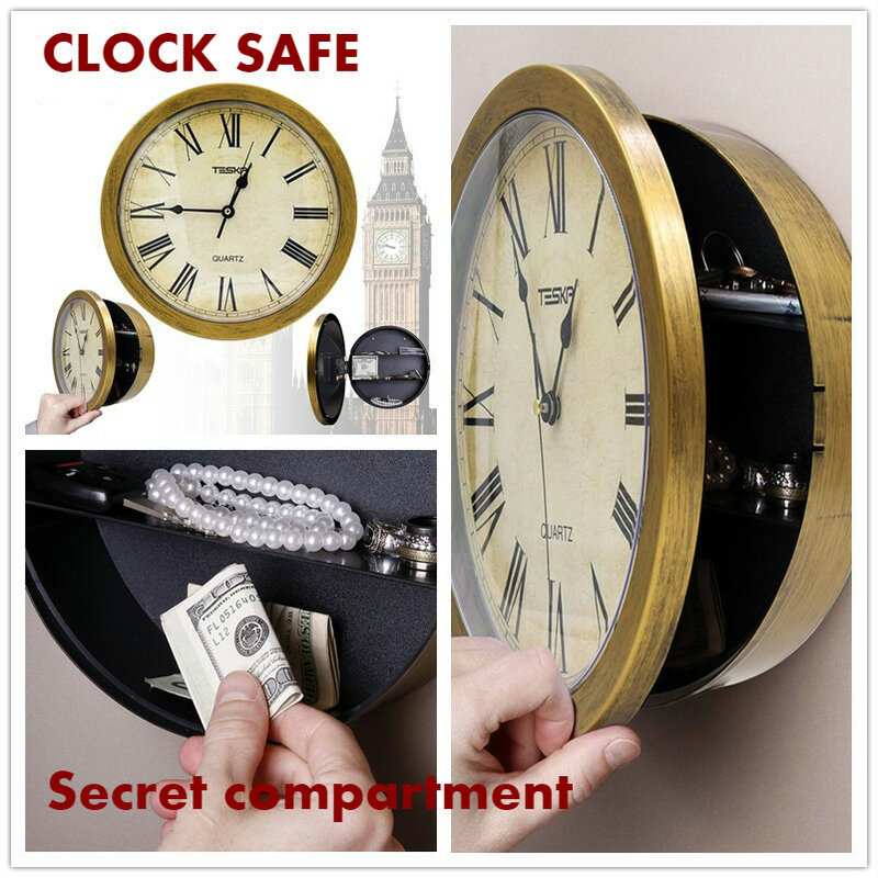 Caixa de segurança para relógio de parede, caixa secreta em forma de chave oculta, bloqueio seguro para cobrir dinheiro, caixa de armazenamento para casa