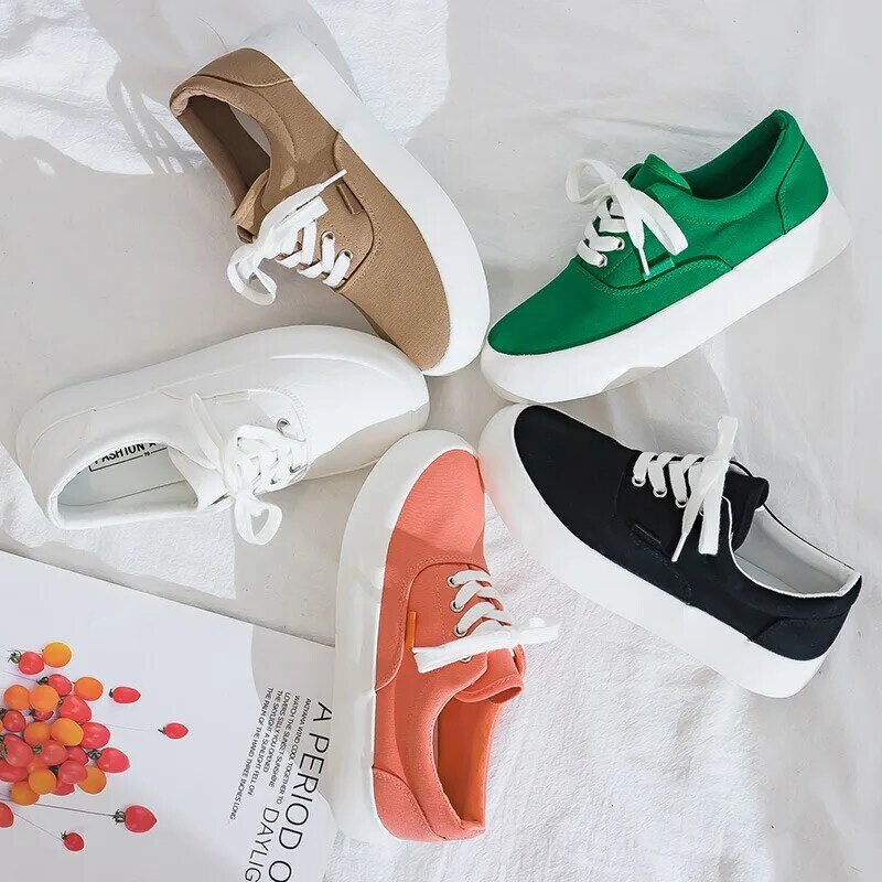 2021 Summer New Candy Color Canvas Shoes Female Ins Tide Korean Fashion Casual Board Shoes Thick-Soled Casual Shoes