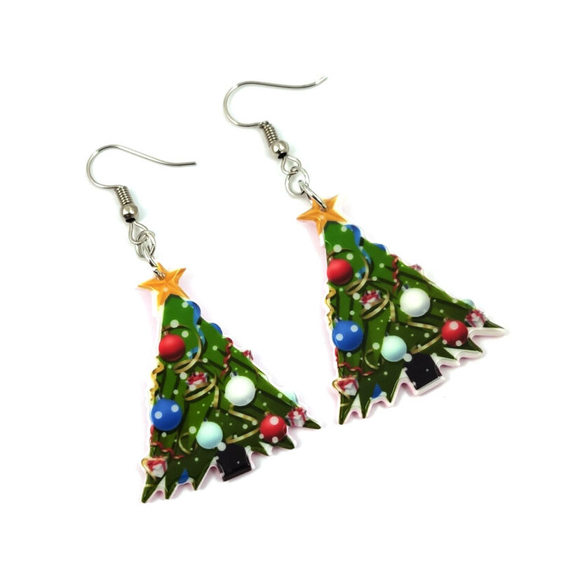 Weihnachten Baum Glocken Baumeln Ohrringe Acryl Weihnachten Santa Krücken Nette Stud Ohrringe für Frauen 2021 Trend Mode Schmuck