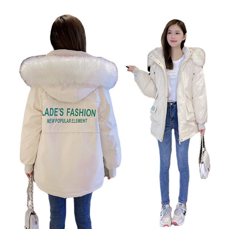 Chaqueta acolchada de algodón con forro polar para mujer, abrigo holgado acolchado de algodón, estilo coreano, novedad