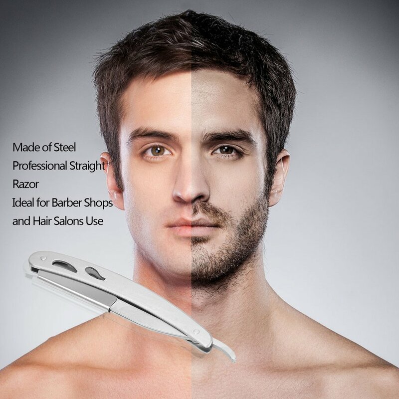 Lâmina de barbear reta, 1 peça, de aço inoxidável, para homens pro, dobrável, ferramenta de barbear manual, barbeador