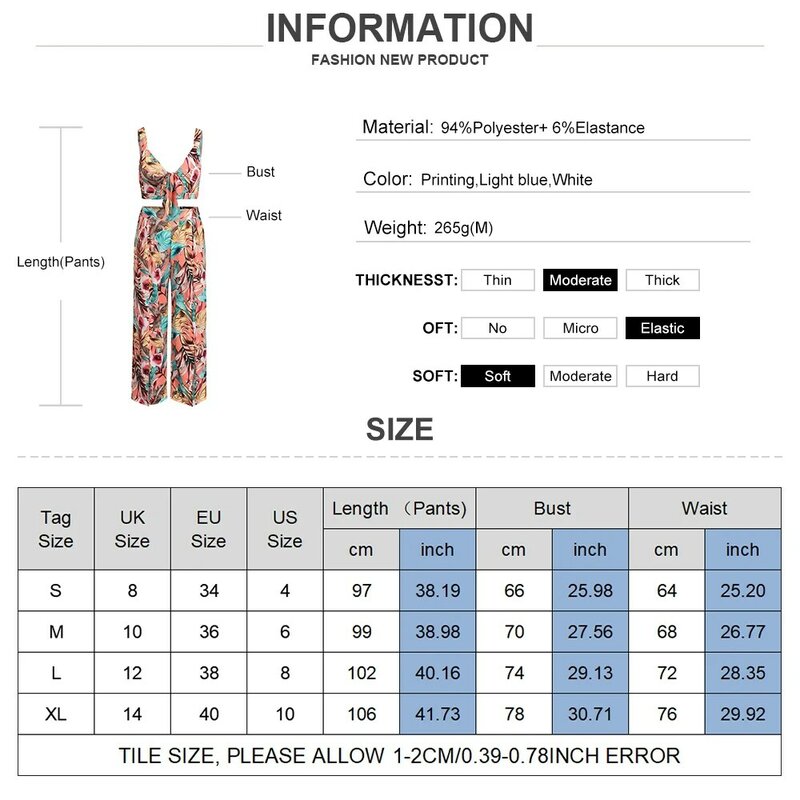 Summer Sexy Women Two Piece Suit Floral Print Bow Knot Tops＋High Waist Loose Wide Leg Pants Femme Tracksuit Casual Outfits D30