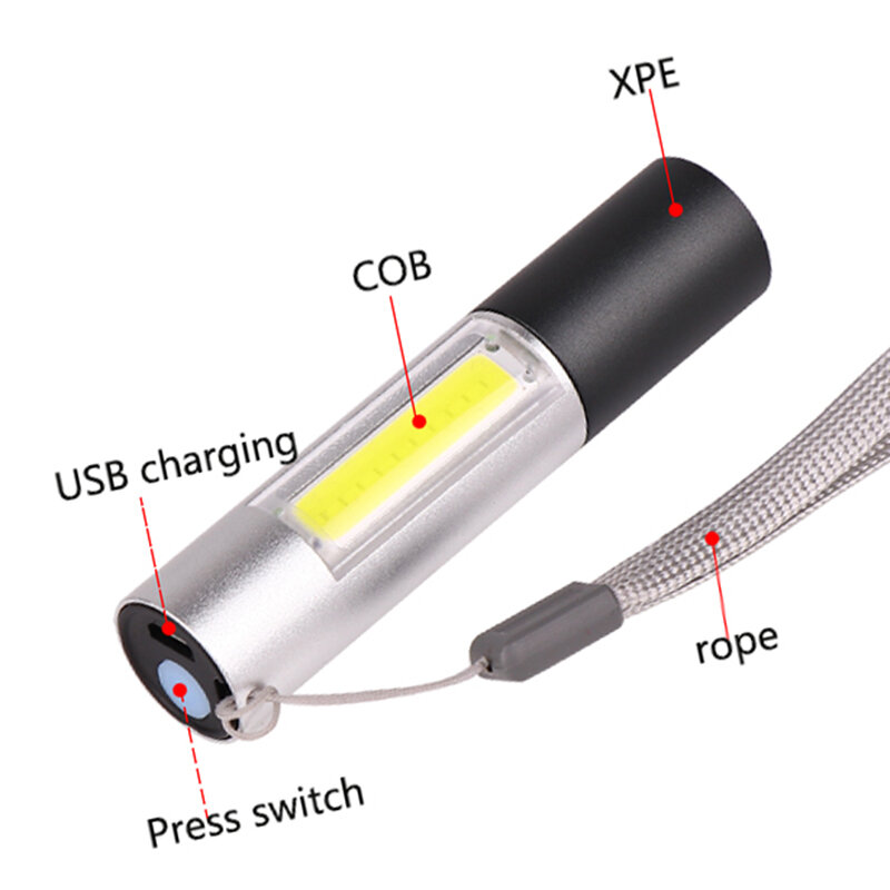 USB 충전식 미니 LED 손전등 슈퍼 밝은 3 모드 COB XP-G Q5 토치 휴대용 캠핑 야간 조명